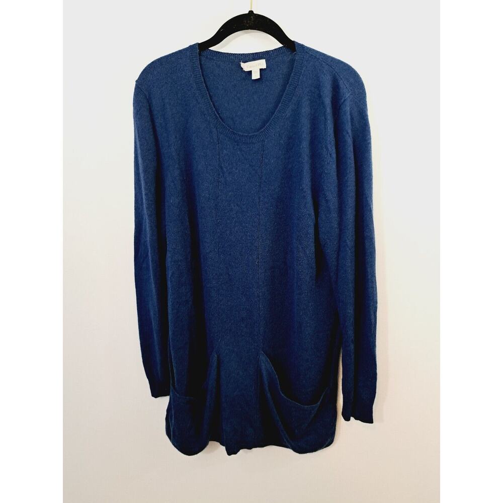 Garnet Hill Women's Blue Cashmere Linen Blend Sweater In Size Large